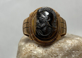 10K Yellow Gold Mens Cameo Ring 6.07g Fine Jewelry Sz 8.5 Band Soldiers Profile  - £263.74 GBP