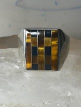 Tiger Eye ring onyx band southwestern size 12.75 sterling silver women men - $166.32