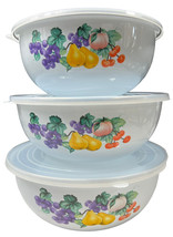 VTG Nesting Bowls Silicone Lids 3 Piece Porcelain Steel Set Kitchen Baking - £18.88 GBP