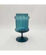 Empoli Art Glass Italy Footed Blue Teal Compote 7.5”H Jar Vase MCM Vintage - $58.50