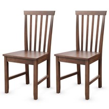 Set of 2 Solid Wood Armless Mission Style Dining Chairs in Walnut Brown Finish - £174.08 GBP
