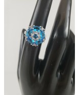 Sea Blue Topaz Ring Oval Cut Created Stones 925 Silver Filled w/ CZ Sz: ... - £43.26 GBP
