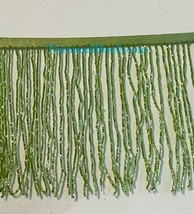 By The Yard-6&quot; Lime Green Beaded Glass Bugle Bead Fringe Lamp Costume Trim - £12.76 GBP