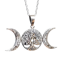 Triple Moon Triquetra Pendant 20&quot; Necklace Celtic Tree 925 Silver Silver &amp; Boxed - £34.80 GBP