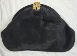 Vintage ST. JAMES Black Suede Clam Shell Handbag Evening Bag Rhinestones 60s 70s - £29.31 GBP