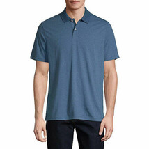 St. John&#39;s Bay Men&#39;s Short Sleeve Everyday Polo MEDIUM Blue Navy Stripe NEW - $18.68