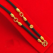 Necklace Rope Black Three Loop 18K 24K Thai Baht Yellow Gold Plated 26&quot; Women - £26.58 GBP