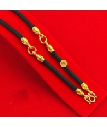 Necklace Rope Black Three Loop 18K 24K Thai Baht Yellow Gold Plated 26&quot; ... - £26.61 GBP