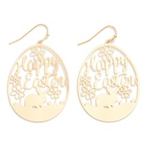 Brass Happy Easter Egg with Bunny Dangle Drop Earrings Gold - €11,95 EUR