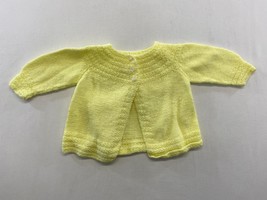 Hand Knitted Baby Girls Long Sleeve 3 Button Cardigan Yellow Sweater - £7.78 GBP