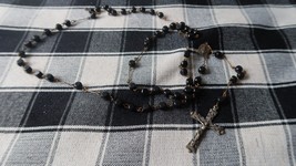 Vintage Antique Black Wood Bead Rosary NB4 - $48.02