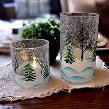 2 Candle Yankee Tea Light Votive Holders Crackle Glass Winter Frost Candle Jars - $26.72