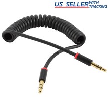 2x 3ft Spring Coiled 3.5mm Aux Cable Stereo Audio Auxiliary Cord (2-Pack) - £11.38 GBP