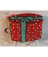 Christmas Present Fully Beaded Change Purse 4” Zipper Closure Keyring - $16.70