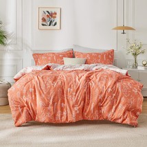 Bedsure Queen Comforter Set - Coral Orange Comforter, Cute Floral Bedding - £43.11 GBP