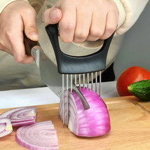 Stainless Steel Onion Holder Slicer Vegetable Tools Tomato Cutter Kitchen Gadget - £9.49 GBP