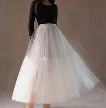 A-line White Layered Tulle Skirt Women Custom Plus Size Dot Fluffy Tulle Tutu Sk