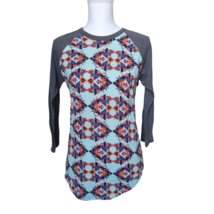 LuLaRoe Womens Graphic Top Size XS 3/4 Raglan Sleeves Multicolor Abstrac... - $13.63