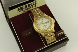 MODERN Estate Jewelry Watch HELBROS Quartz 3ATM Professional Gold Tone 8... - £41.03 GBP