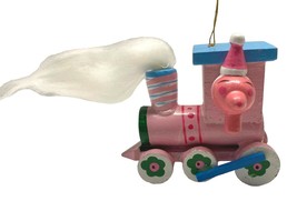 Wooden Train Engine Christmas Tree Ornament Pink Handpainted Vintage 3&quot; Across - £11.15 GBP