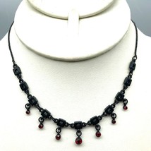 Vintage Gothic Choker Bib Necklace, Black Choker Length with Blood Red Crystal - £22.42 GBP