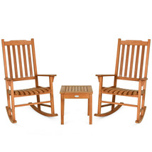 3 Pieces Eucalyptus Rocking Chair Set with Coffee Table - Color: Natural - £258.66 GBP