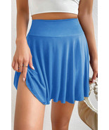 Blue A-line Draped High Waist Phone Pocket Lined Skort - $14.40