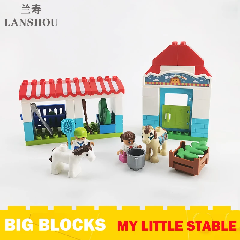Big Size Building Blocks Toys My Little Stable Farm Horses Moc Architecture - £46.58 GBP+