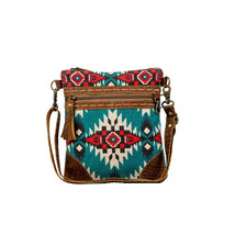 Myra Bags #7358 Leather, Canvas, Rug 9.5&quot;x10.5&quot; Crossbody~Pockets~Strap - £30.86 GBP