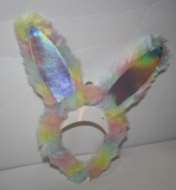 Easter Bunny Rabbit Ear Headband Pastel Plush Iridescent Rainbow &#39;24 Wal... - $7.77