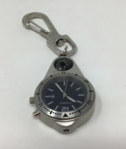 FOSSIL Time All Steel Fob Watch, Compass Clip Key Chain, w/ Red LED Light, Works - £21.95 GBP