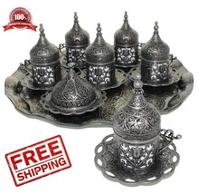 27 Ct Coffee Serving Cup Count Ottoman Turkish Greek Saucer Gift Set Old Silver - £70.06 GBP
