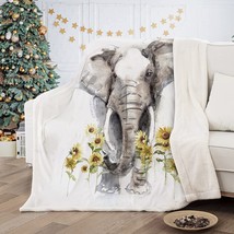 Elephant Sunflower Blanket Sherpa Fleece Throw Blanket For Women Gift Elephant - £29.56 GBP