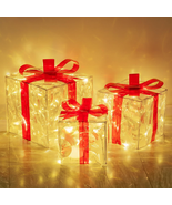 Set of 3 Christmas Lighted Gift Boxes, Pre-Lit 60 LED Light up Present B... - €36,78 EUR