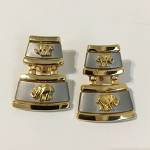 Elephant Earrings Clip On Silver Gold Tone Metal 2 Tier Light Weight Dangle - £19.61 GBP
