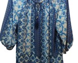 Charter Club PL Petite large blue white women sheer blouse patterned pea... - $16.82