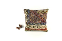 18x18 Kilim Pillow Cover Handknotten Vintage Pillow Oushak Kilim Pillow  A2847 - £12.87 GBP