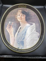 Vintage Drink Coca Cola Coke Metal Tin Tray Litho Girl Drinking Glass 12.25x15 - £17.38 GBP