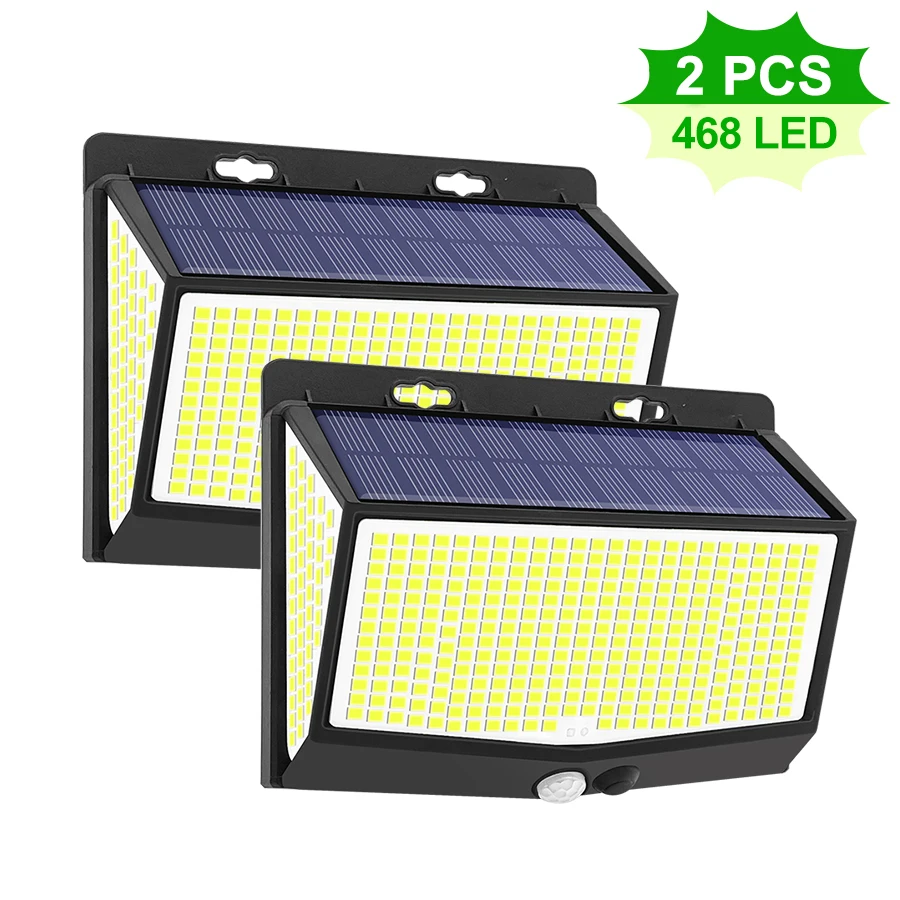 468 LED Solar Light Outdoor Solar Lamp Human Body Sensor 3 modes waterproof gard - £75.42 GBP