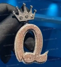 2.78Ct Round Cut Natural Moissanite Custom &quot;Q&quot; Letter Pendant 925Sterling Silver - £264.86 GBP