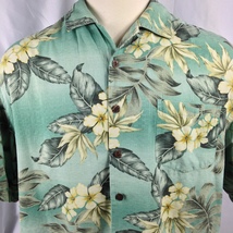 Bermuda Bay Sz XL Men&#39;s 100% Silk Green Hawaiian Aloha Shirt Short Sleeve - £13.25 GBP