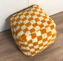 Checker Pouffe Cover high quality 100% handmade nad  natural wool weaving  - £125.69 GBP