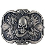 Skull &amp; Snake Trophy Buckle - Antique Silver-3.5&quot;X2.75 - £11.18 GBP