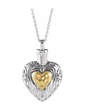 Sterling Silver &amp; Yellow Gold Plated Pet Ash Holder Heart Necklace  - £153.08 GBP