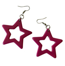 Big Star Cutout Earrings 80s Magenta Bright Pink Dangle Earrings - $12.16