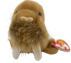 Retired Vintage TY Beanie Babies Plush Beanbag Brown Paul The Walrus Tag 8&quot; - £8.52 GBP