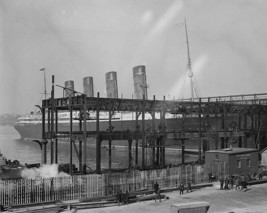 RMS Lusitania of Cunard Line docks at Hudson River piers NYC 1908 Photo Print - $8.81+