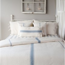 Grain Sack Stripe Cream &amp; Colonial Blue Queen Duvet Cover (Tie Closure) 90x94 - £106.84 GBP