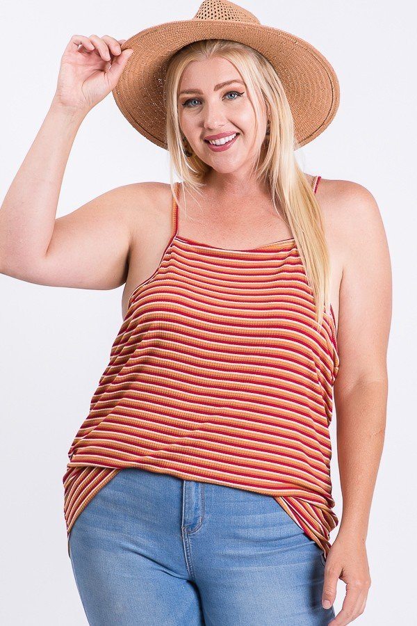 Sleeveless Multi Color Rib Fabric Tank Top - $11.00