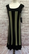 Connected Apparel Dress Women 10 Black Green Striped Knit Sheath Knee Stretch - £25.57 GBP